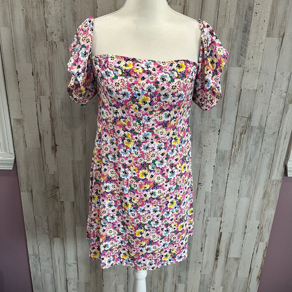 H&M Divided Pink Floral Square Neck Mini Dress Womens Size Medium‎ Girly Garden